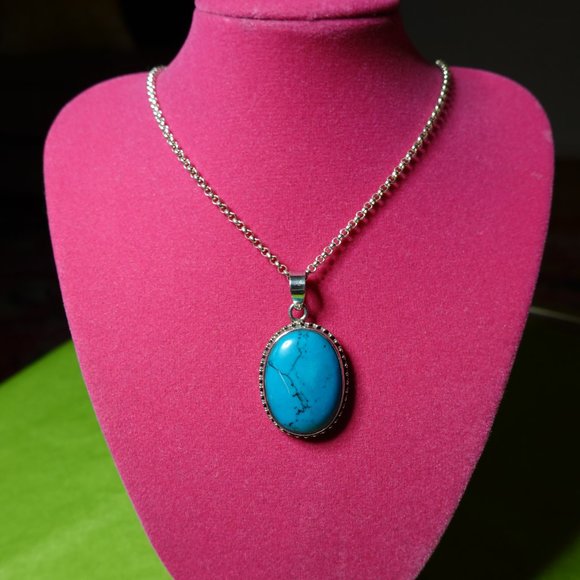 Vintage Turquoise Sterling Silver Pendant & 20" Chain (Host Pick!!) - Picture 3 of 12